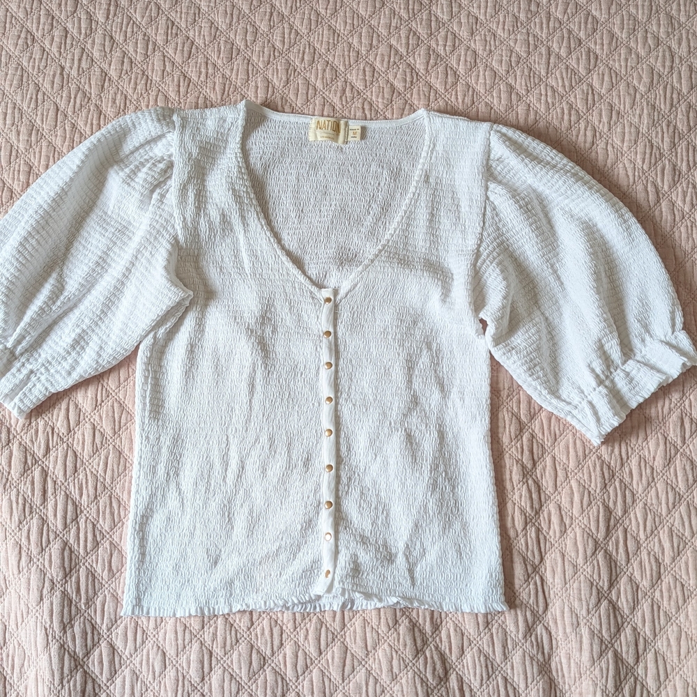 Revolve Nation Brand Women's White Button-Up Top Sz Medium